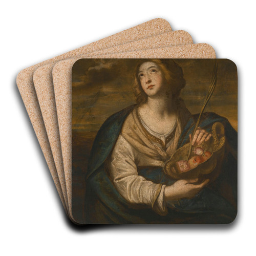 Saint Dorothy With A Basket Of Fruits And Flowers And A Palm by Niccol de Simone Art Drink Coaster set
