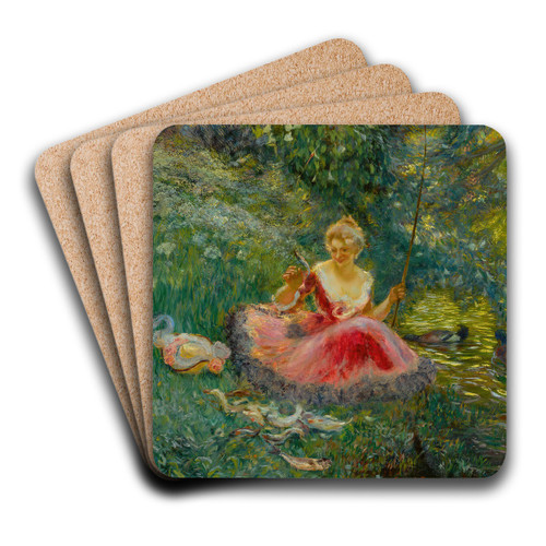 La Pche by Gaston La Touche Art Drink Coaster set