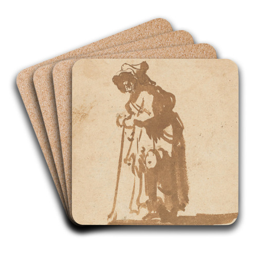 Beggar Woman Leaning on a Stick by Rembrandt van Rijn Art Drink Coaster set