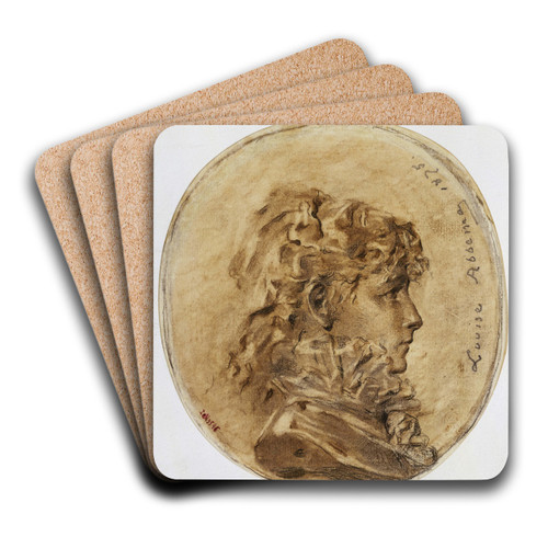 Portrait de Sarah Bernhardt, en mdaillon, profil  droite, 1875. by Louise Abbma Art Drink Coaster set