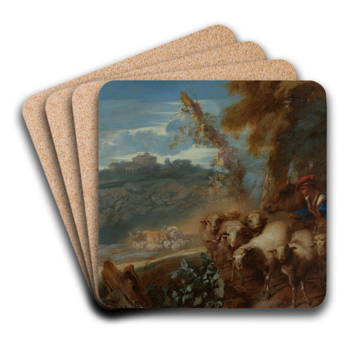 Roman Landscape with a Shepherd and Sheep by Giovanni Benedetto Castiglione Art Drink Coaster set