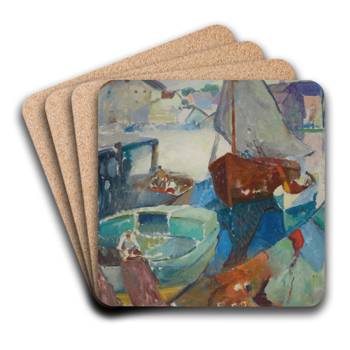 The Return of the Fishing Boat by Hugh Henry Breckenridge Art Drink Coaster set