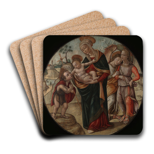 Virgin and Child with Saint John theBaptist by Master of the Borghese Tondo Art Drink Coaster set Virgin and Child with Saint John theBaptist by Master of the Borghese Tondo Art Drink Coaster set