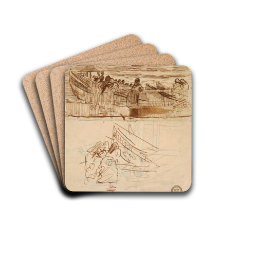 Two Studies of Women Standing behind Railing, Looking at the Launching of Dories, Cullercoats, England by Winslow Homer Drink Coasters - set of 4 Two Studies of Women Standing behind Railing, Looking at the Launching of Dories, Cullercoats, England by Winslow Homer Drink Coasters - set of 4