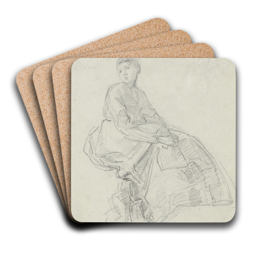 Sitting woman by Anton Burger Art Drink Coaster set