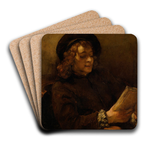 Titus van Rijn, the Artists Son, Reading by Rembrandt van Rijn Art Drink Coaster set