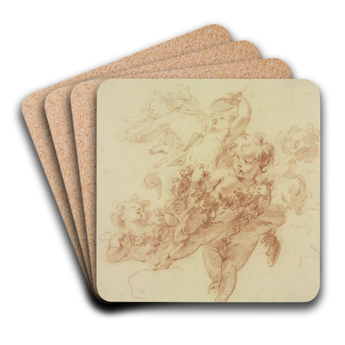 Sechs schwebende Amoretten, eine Girlande tragend by Jacob de Wit Art Drink Coaster set Sechs schwebende Amoretten, eine Girlande tragend by Jacob de Wit Art Drink Coaster set