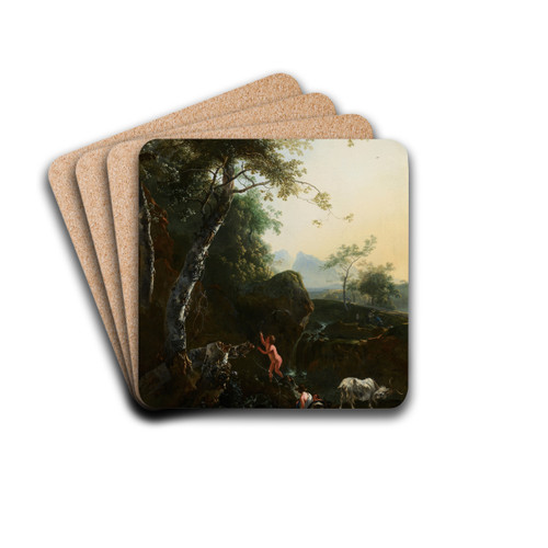 Mountainous Landscape with Waterfall by Adam Pynacker Drink Coasters - set of 4