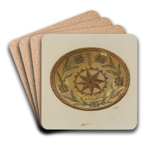 Pennsylvania German Pie Plate by Elmer G. Anderson Art Drink Coaster set