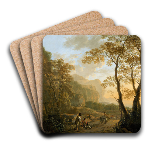 Landscape with Resting Travellers and Oxcart by Jan Both Art Drink Coaster set Landscape with Resting Travellers and Oxcart by Jan Both Art Drink Coaster set