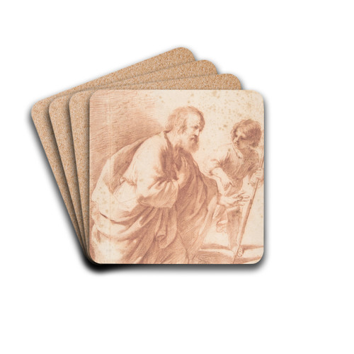 Saint Joseph Seen with his Flowering Staff, which is Held by the Christ Child by Guercino Drink Coasters - set of 4 Saint Joseph Seen with his Flowering Staff, which is Held by the Christ Child by Guercino Drink Coasters - set of 4