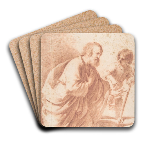 Saint Joseph Seen with his Flowering Staff, which is Held by the Christ Child by Guercino Art Drink Coaster set Saint Joseph Seen with his Flowering Staff, which is Held by the Christ Child by Guercino Art Drink Coaster set