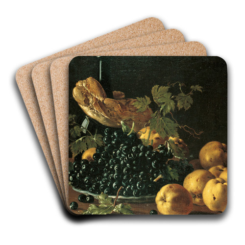 Still Life with Bread, Apples, Grapes and a Bottle by Luis Melndez Art Drink Coaster set