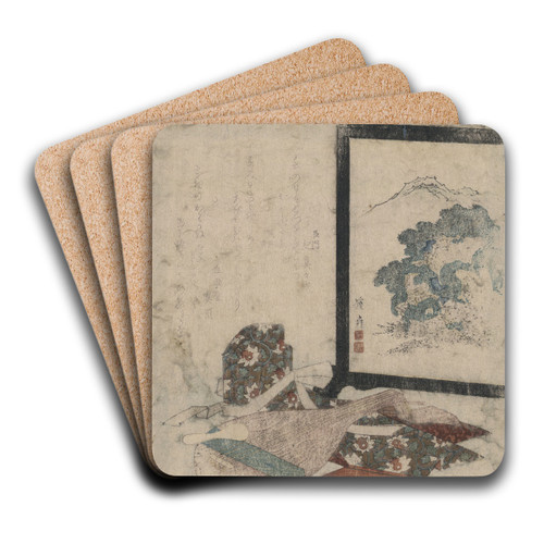Heike monogatari to biwa to tsuitate by Keisai Eisen Art Drink Coaster set