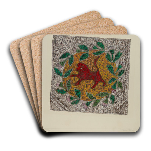 Quilt Block Red Lion by Florence Truelson Art Drink Coaster set