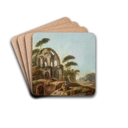 Landscape with the ruins of the Temple of Minerva Medica in Rome by Jean-Baptiste Pillement Drink Coasters - set of 4 Landscape with the ruins of the Temple of Minerva Medica in Rome by Jean-Baptiste Pillement Drink Coasters - set of 4