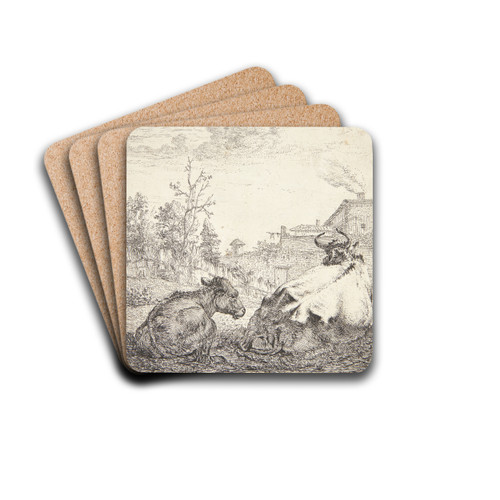 En ko og en kalv by Karel Dujardin Drink Coasters - set of 4