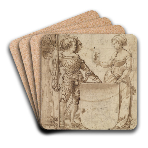 Schildbegleiterpaar mit leerem Wappenschild by Niklaus Manuel Art Drink Coaster set