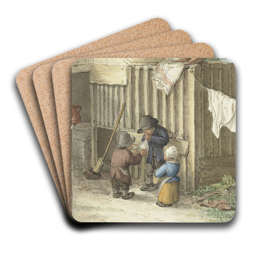 Drie kinderen spelend met een varkensblaas by Jean Bernard Art Drink Coaster set