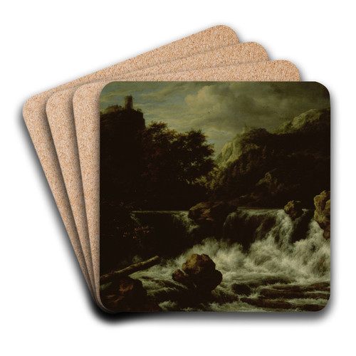 Mountainous Landscape with Waterfall by Jacob van Ruisdael Art Drink Coaster set
