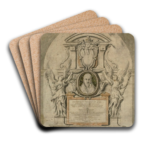 Design for Memorial to Pope Gregory XV by After Alessandro Algardi Art Drink Coaster set