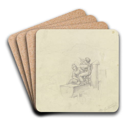 Mdchen und Junge am Brunnen by Carl Spitzweg Art Drink Coaster set