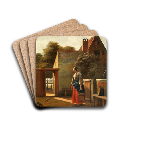 A maid with a bucket in a backyard by Pieter De Hooch Drink Coasters - set of 4