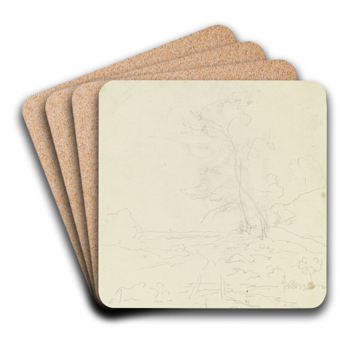 Landscape with two trees by Carl Spitzweg Art Drink Coaster set