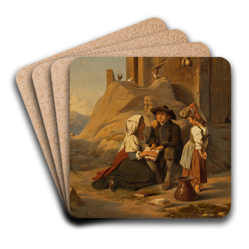 A Young Abbate Recites His Lesson To His Sister by Albert Kchler Art Drink Coaster set