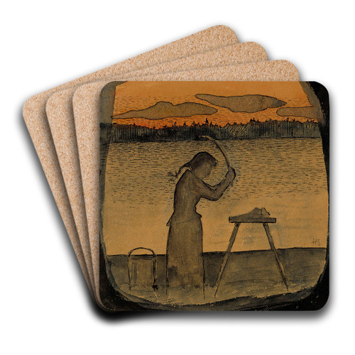 Doing The Laundry by Hugo Simberg Art Drink Coaster set