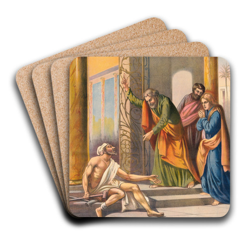 Peter and John in the temple by Stecher Litho. Co Art Drink Coaster set