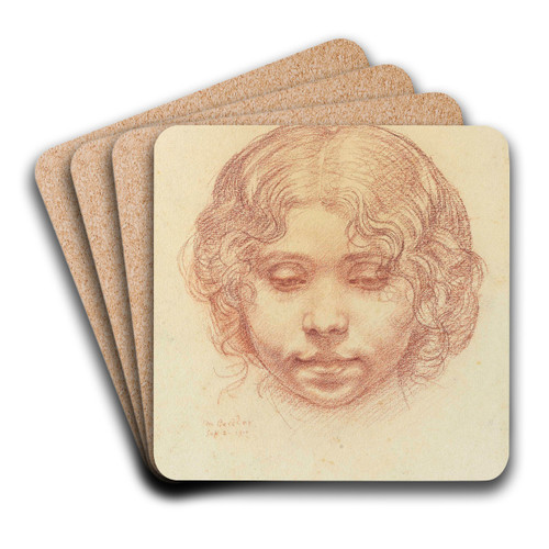 Head of a Girl by Mark Gertler Art Drink Coaster set Head of a Girl by Mark Gertler Art Drink Coaster set