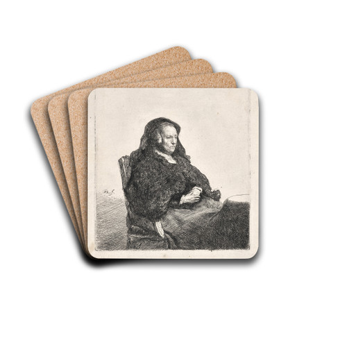 The Artist's Mother seated at a Table, looking right by Rembrandt van Rijn Drink Coasters - set of 4