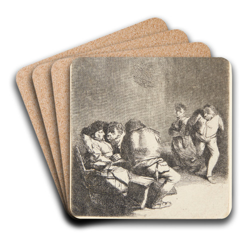 Tre siddende personer og et dansende par by Cornelis Pietersz. Bega Art Drink Coaster set
