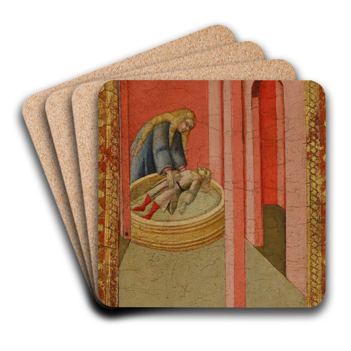 The miracle of Saint Bernardino of Siena and the revival of the child, Amico by Sano di Pietro Art Drink Coaster set
