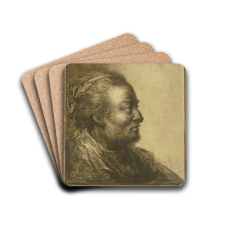 Profilkopf eines brtigen Mannes nach rechts by Benjamin Calau Drink Coasters - set of 4