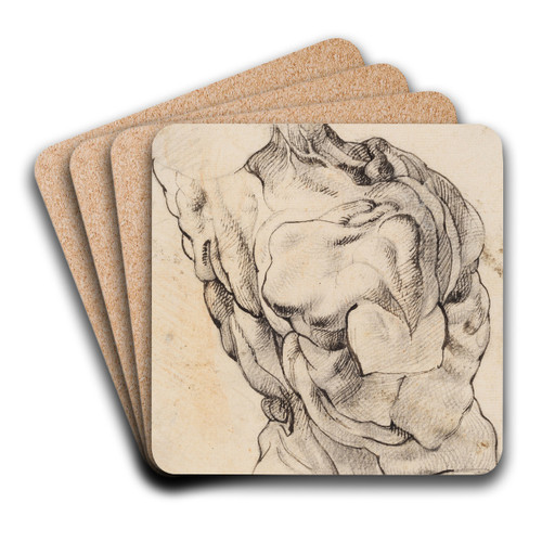 Anatomical Study (corch). Torso of a flayed man seen from the back half turned to the right by Willem Panneels Art Drink Coaster set Anatomical Study (corch). Torso of a flayed man seen from the back half turned to the right by Willem Panneels Art Drink Coaster set