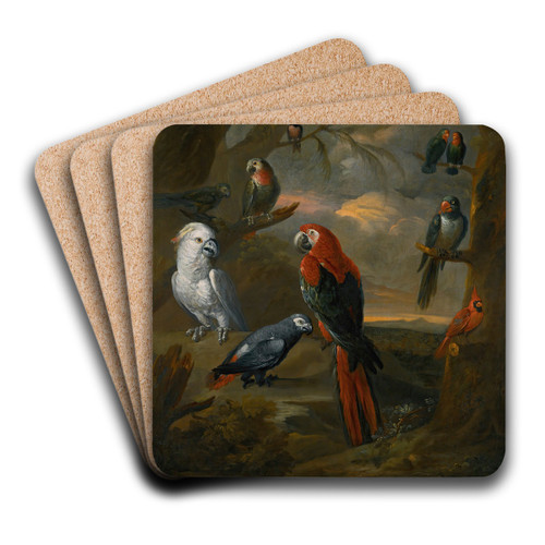 Parrots In An Extensive Woodland Landscape by Tobias Stranover Art Drink Coaster set