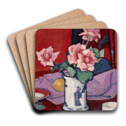 Pink Roses, Chinese Vase by Samuel John Peploe Art Drink Coaster set