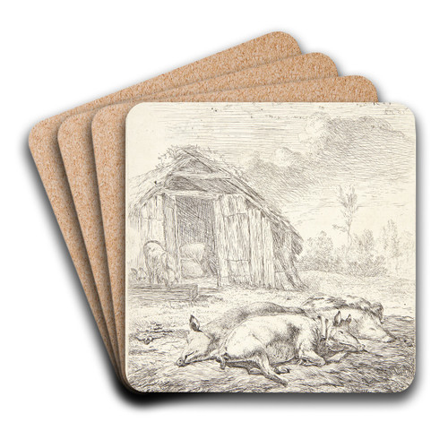Tre grise liggende ved en svinesti by Karel Dujardin Art Drink Coaster set