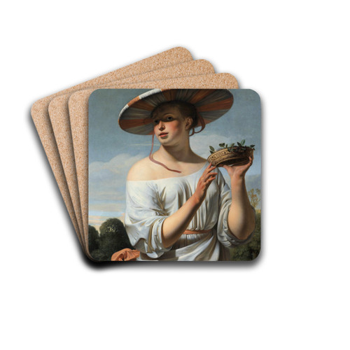 Girl in a Large Hat by Caesar Van Everdingen Drink Coasters - set of 4 Girl in a Large Hat by Caesar Van Everdingen Drink Coasters - set of 4