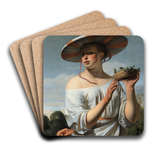 Girl in a Large Hat by Caesar Van Everdingen Art Drink Coaster set Girl in a Large Hat by Caesar Van Everdingen Art Drink Coaster set