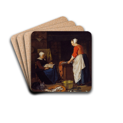 An Old Woman Asleep by Gabriel Metsu Drink Coasters - set of 4
