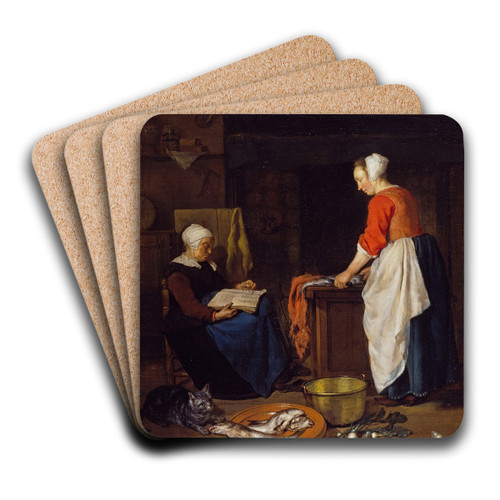 An Old Woman Asleep by Gabriel Metsu Art Drink Coaster set