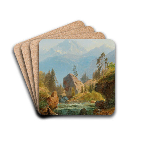 A Mountain Landscape With Creek by Albert Zimmermann Drink Coasters - set of 4