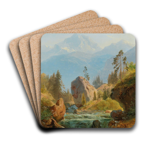 A Mountain Landscape With Creek by Albert Zimmermann Art Drink Coaster set A Mountain Landscape With Creek by Albert Zimmermann Art Drink Coaster set