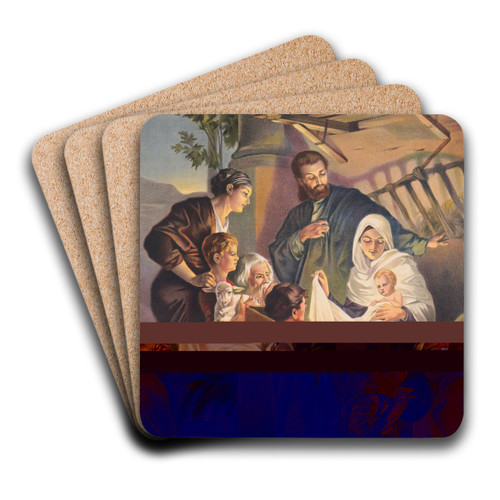 Jesus laid in a manger by Stecher Litho. Co Art Drink Coaster set