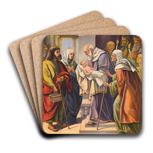 The presentation of the child jesus in the temple by Stecher Litho. Co Art Drink Coaster set