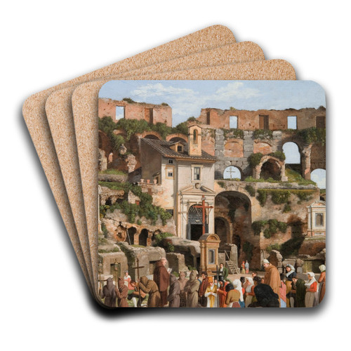 View of the interior of the Colosseum by Christoffer Wilhelm Eckersberg Art Drink Coaster set View of the interior of the Colosseum by Christoffer Wilhelm Eckersberg Art Drink Coaster set
