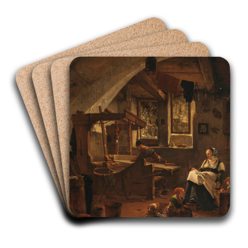 Interior of a Weaver's Cottage by Thomas Wijck Art Drink Coaster set